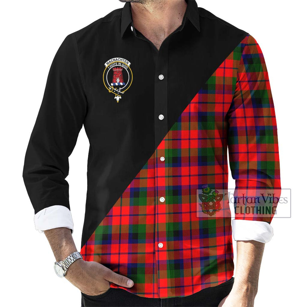MacNachten Modern Tartan Long Sleeve Button Shirt with Family Crest and Military Logo Style - Tartanvibesclothing Shop