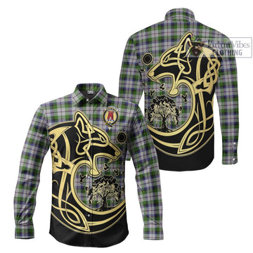 Macnaghten Dress Tartan Long Sleeve Button Shirt with Family Crest Celtic Wolf Style Men's Shirt S - Tartan Vibes Clothing