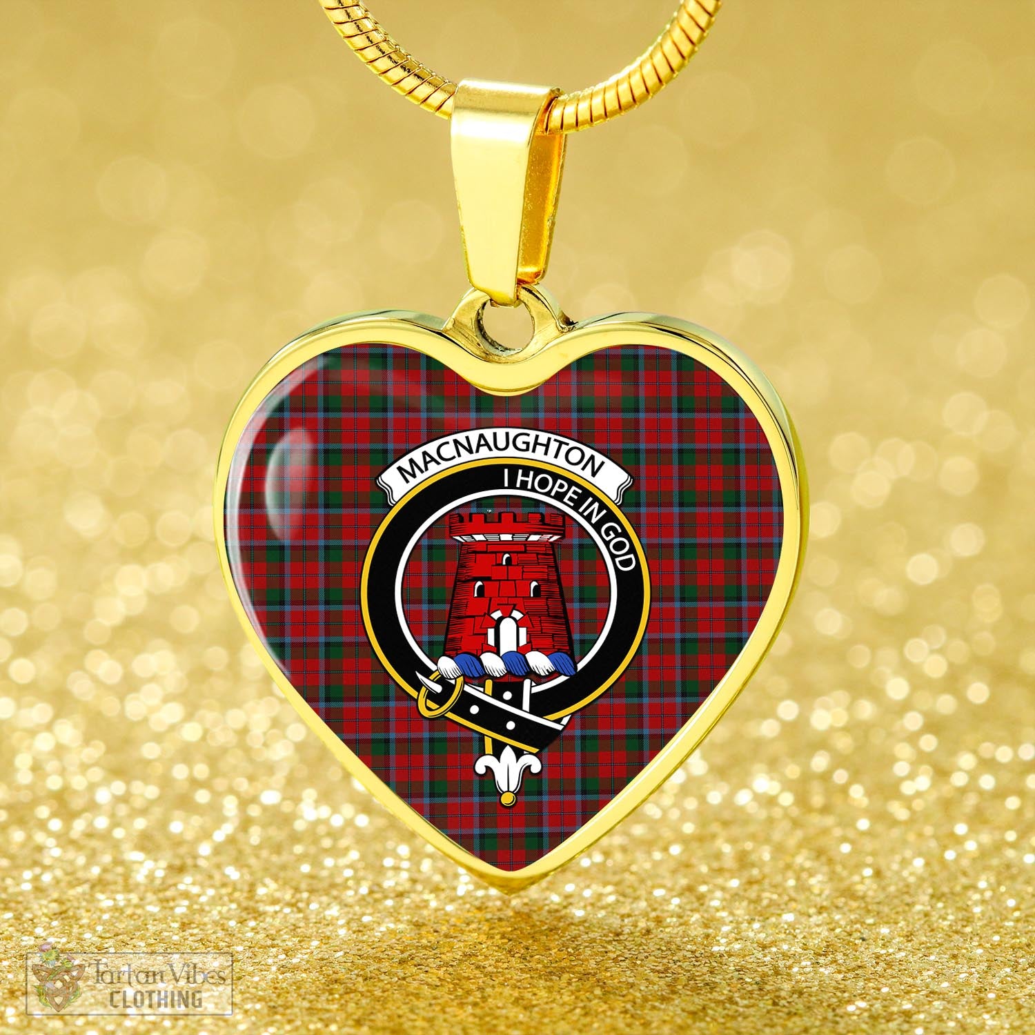 Tartan Vibes Clothing MacNaughton Tartan Heart Necklace with Family Crest