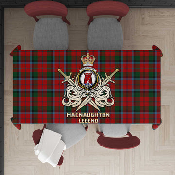 Tartan Vibes Clothing MacNaughton Tartan Tablecloth with Clan Crest and the Golden Sword of Courageous Legacy