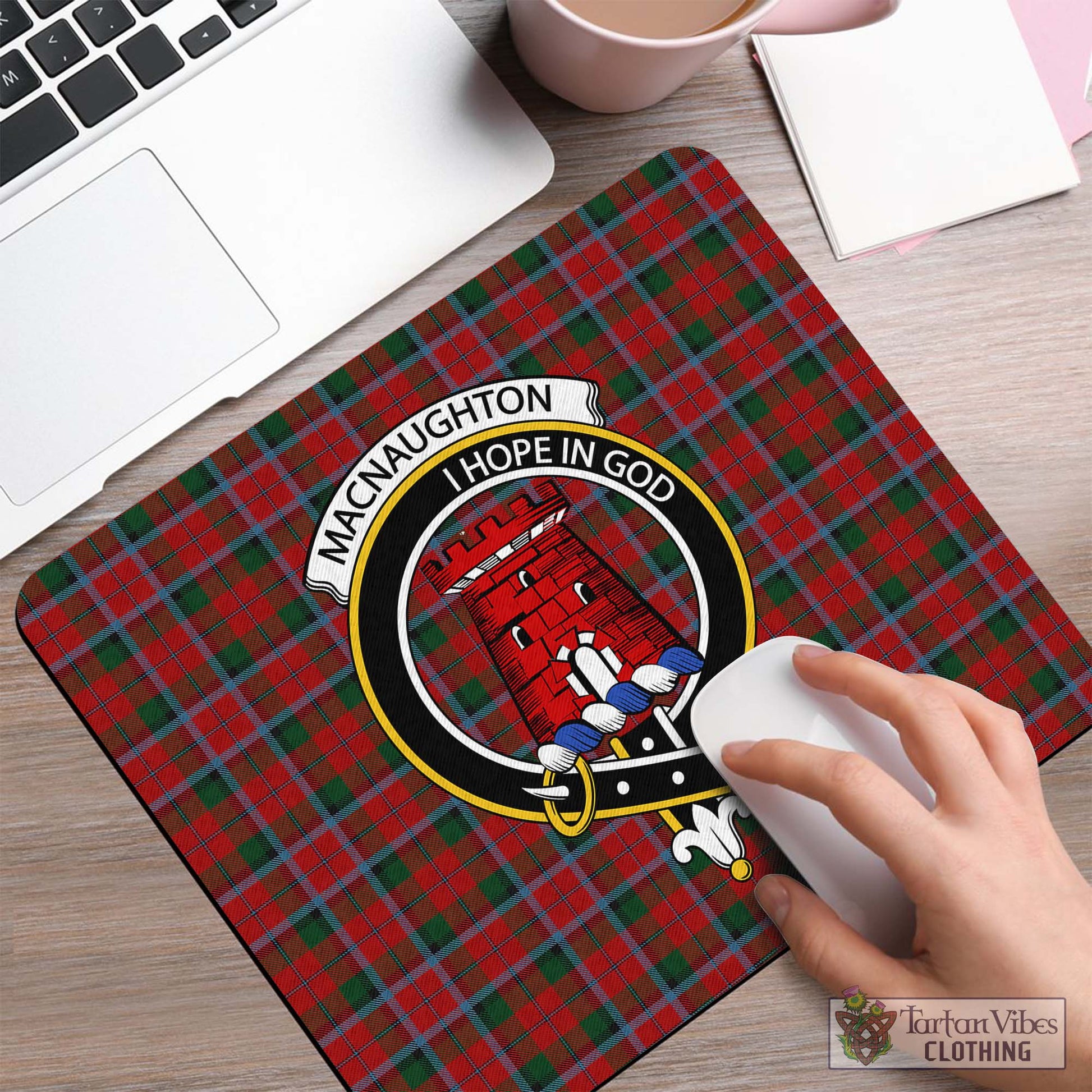 Tartan Vibes Clothing MacNaughton Tartan Mouse Pad with Family Crest