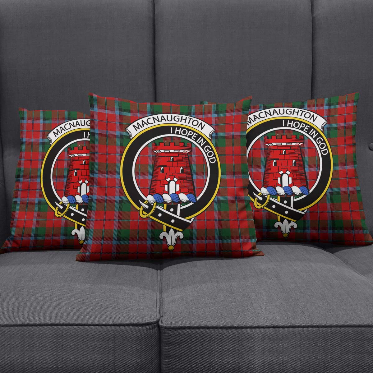 MacNaughton Tartan Pillow Cover with Family Crest Square Pillow Cover - Tartanvibesclothing