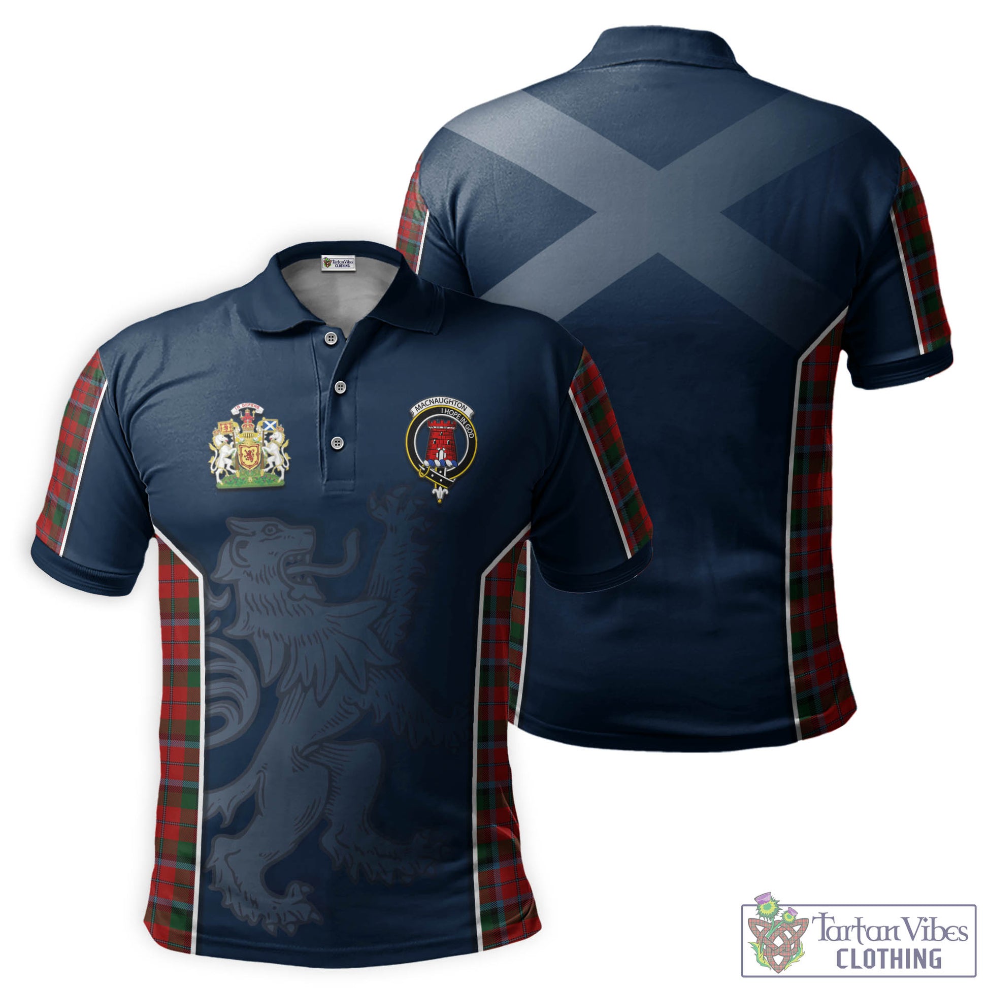 Tartan Vibes Clothing MacNaughton Tartan Men's Polo Shirt with Family Crest and Lion Rampant Vibes Sport Style