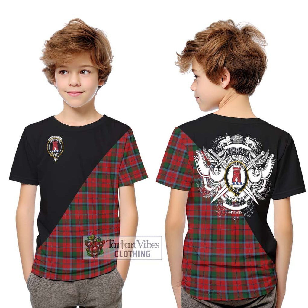 MacNaughton (McNaughton) Tartan Kid T-Shirt with Family Crest and Military Logo Style Youth XL Size14 - Tartanvibesclothing Shop