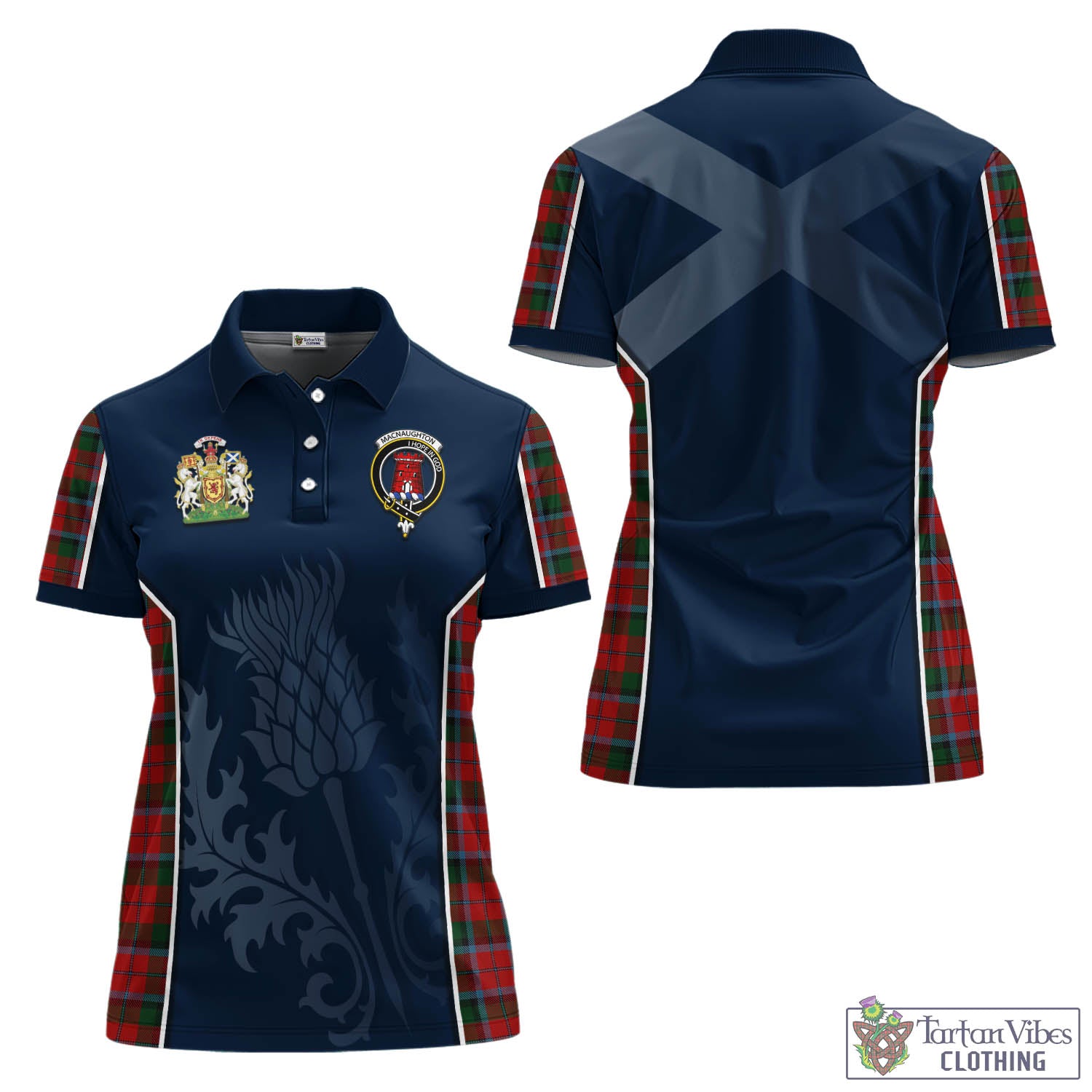 Tartan Vibes Clothing MacNaughton Tartan Women's Polo Shirt with Family Crest and Scottish Thistle Vibes Sport Style