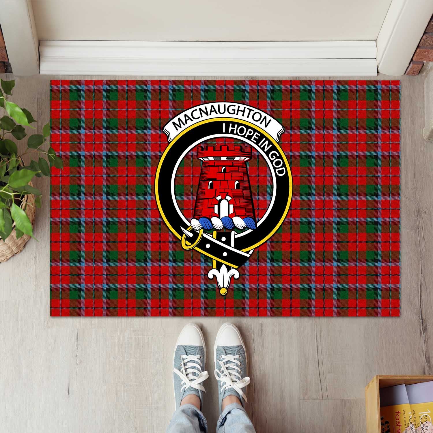 MacNaughton Tartan Door Mat with Family Crest - Tartanvibesclothing