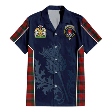 MacNaughton Tartan Short Sleeve Button Up Shirt with Family Crest and Scottish Thistle Vibes Sport Style