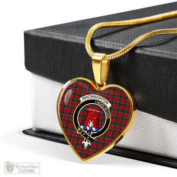 MacNaughton (McNaughton) Tartan Heart Necklace with Family Crest
