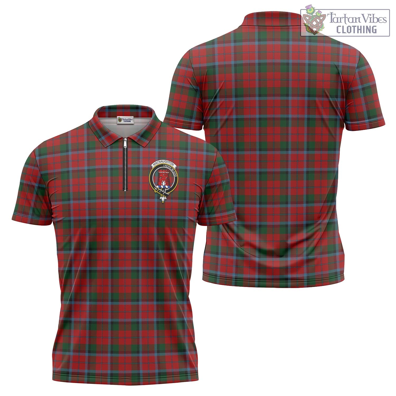 Tartan Vibes Clothing MacNaughton Tartan Zipper Polo Shirt with Family Crest