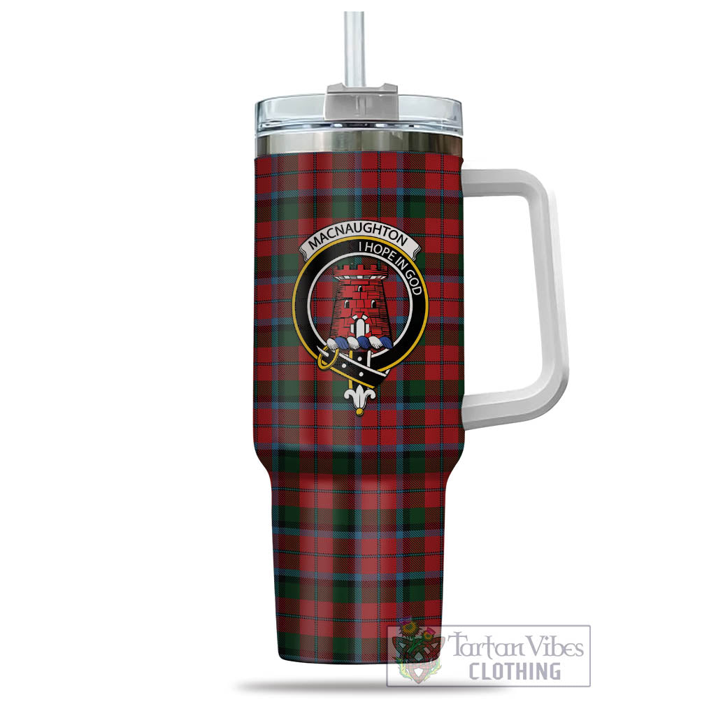 Tartan Vibes Clothing MacNaughton Tartan and Family Crest Tumbler with Handle