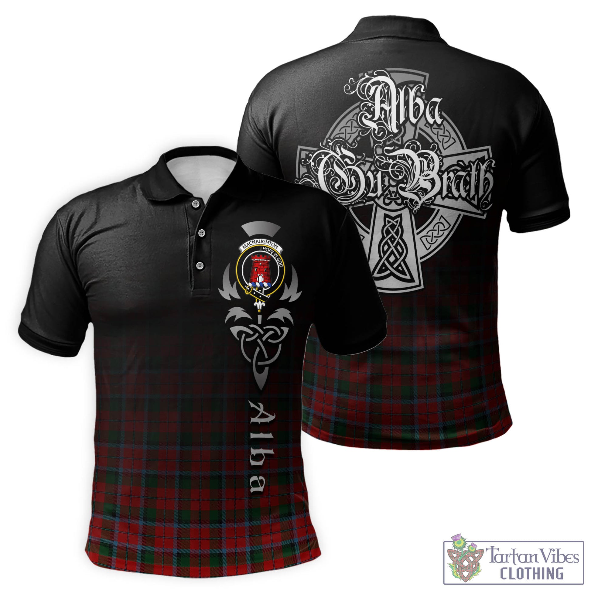 Tartan Vibes Clothing MacNaughton Tartan Polo Shirt Featuring Alba Gu Brath Family Crest Celtic Inspired