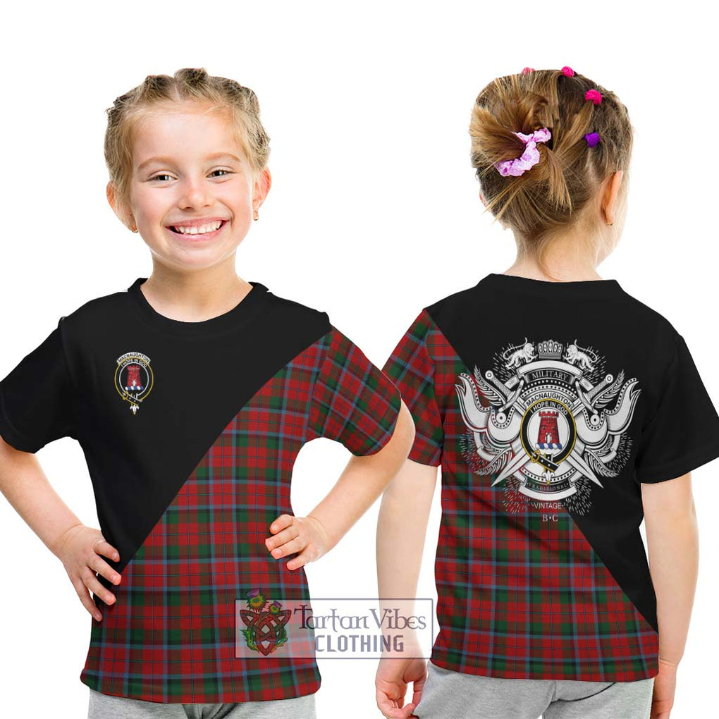 MacNaughton (McNaughton) Tartan Kid T-Shirt with Family Crest and Military Logo Style - Tartanvibesclothing Shop