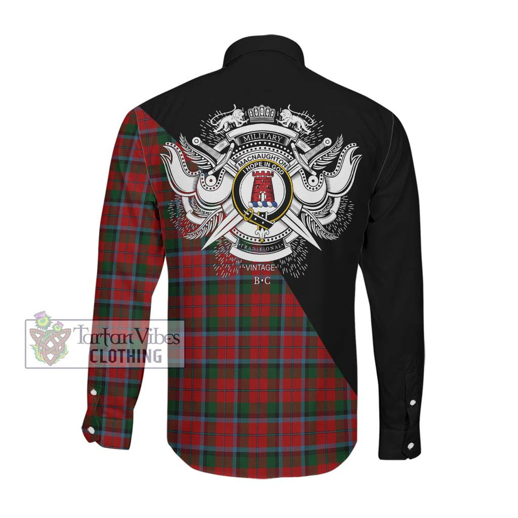 MacNaughton (McNaughton) Tartan Long Sleeve Button Shirt with Family Crest and Military Logo Style Men's Shirt - Tartanvibesclothing Shop