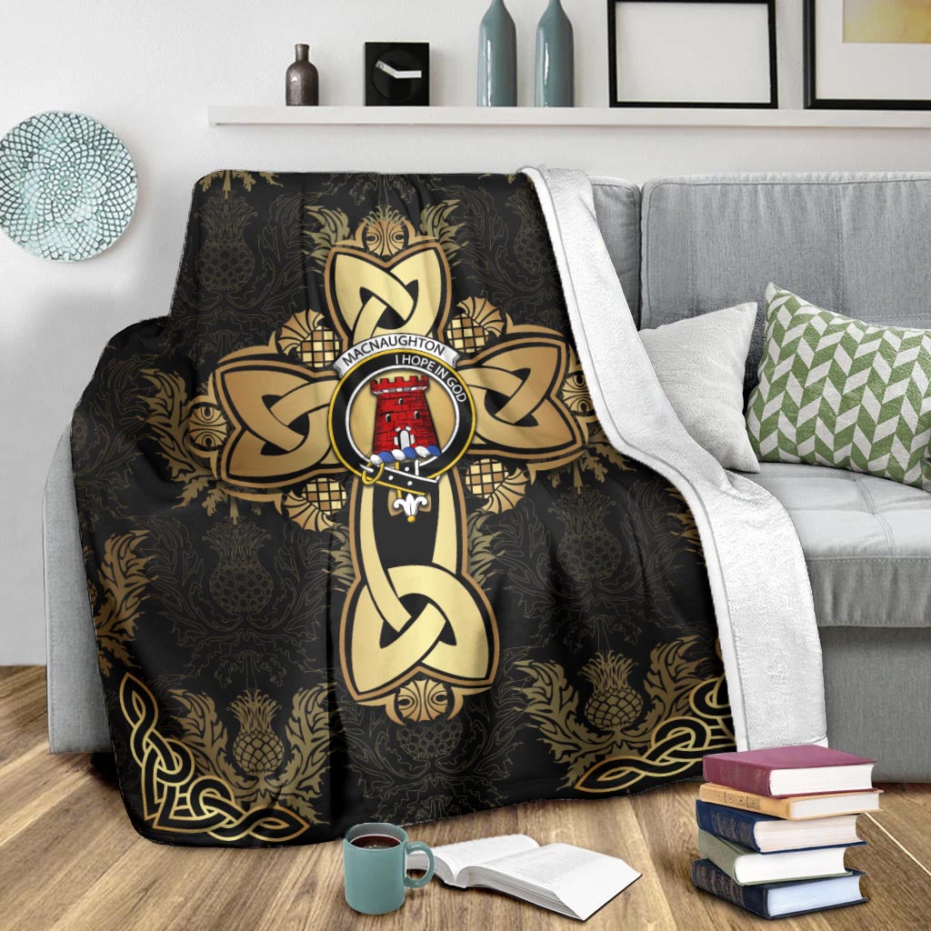 MacNaughton Clan Blanket Gold Thistle Celtic Style - Tartanvibesclothing