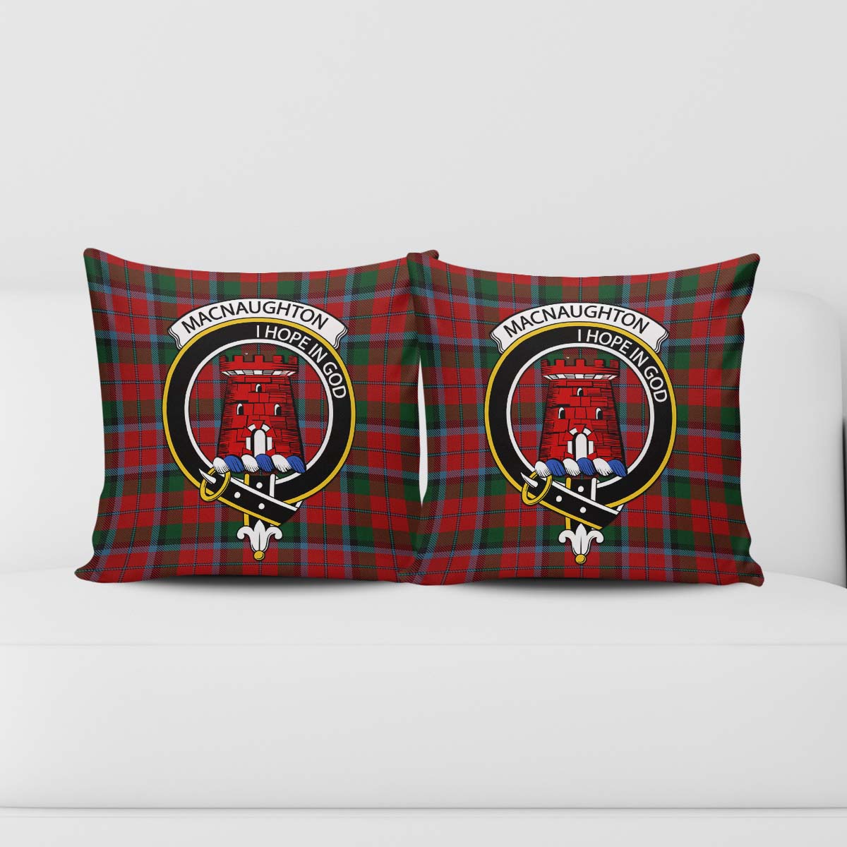 MacNaughton Tartan Pillow Cover with Family Crest - Tartanvibesclothing