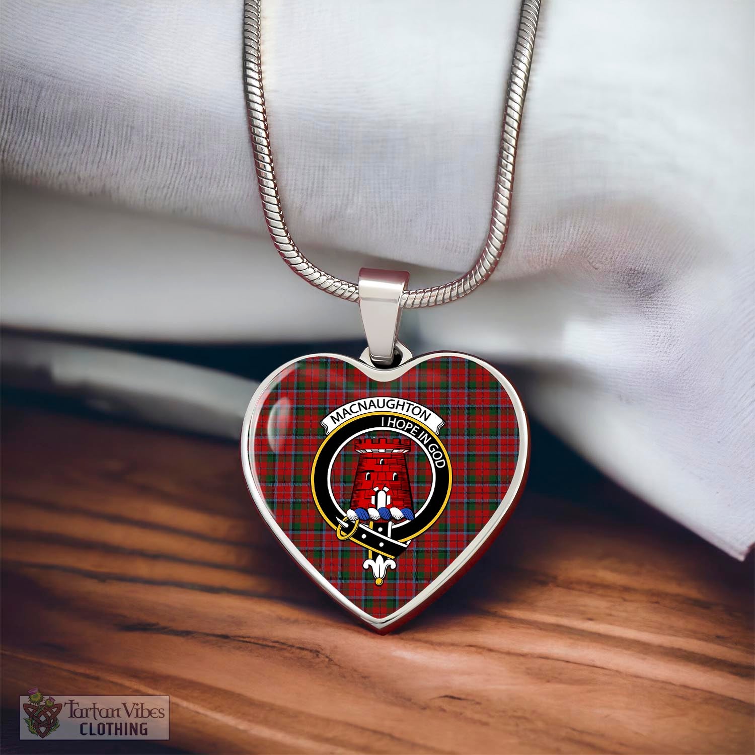 Tartan Vibes Clothing MacNaughton Tartan Heart Necklace with Family Crest