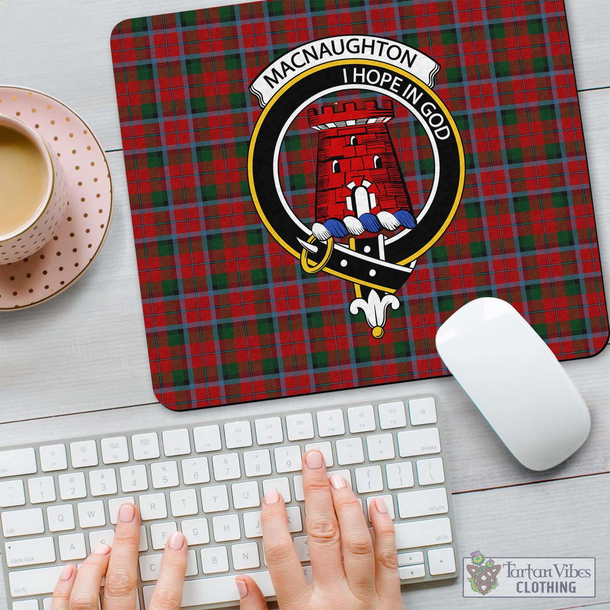 Tartan Vibes Clothing MacNaughton Tartan Mouse Pad with Family Crest