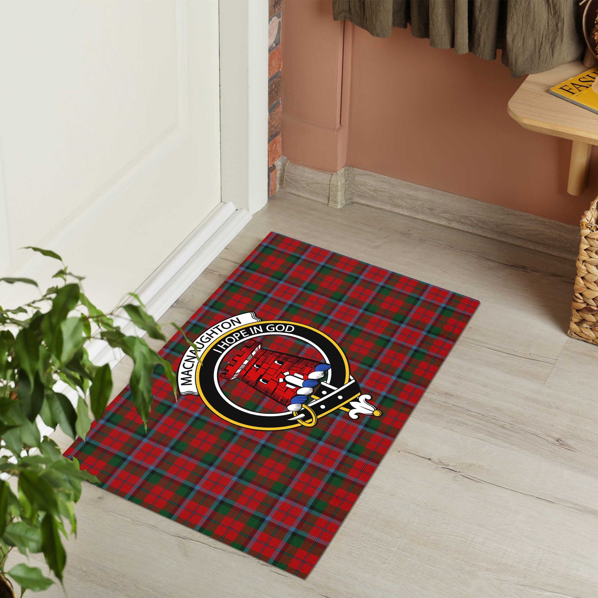 MacNaughton Tartan Door Mat with Family Crest - Tartanvibesclothing