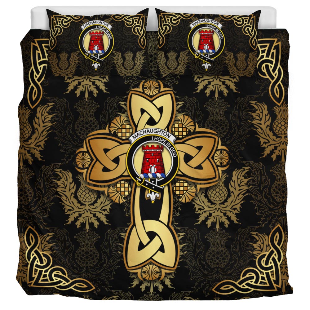 MacNaughton Clan Bedding Sets Gold Thistle Celtic Style - Tartanvibesclothing