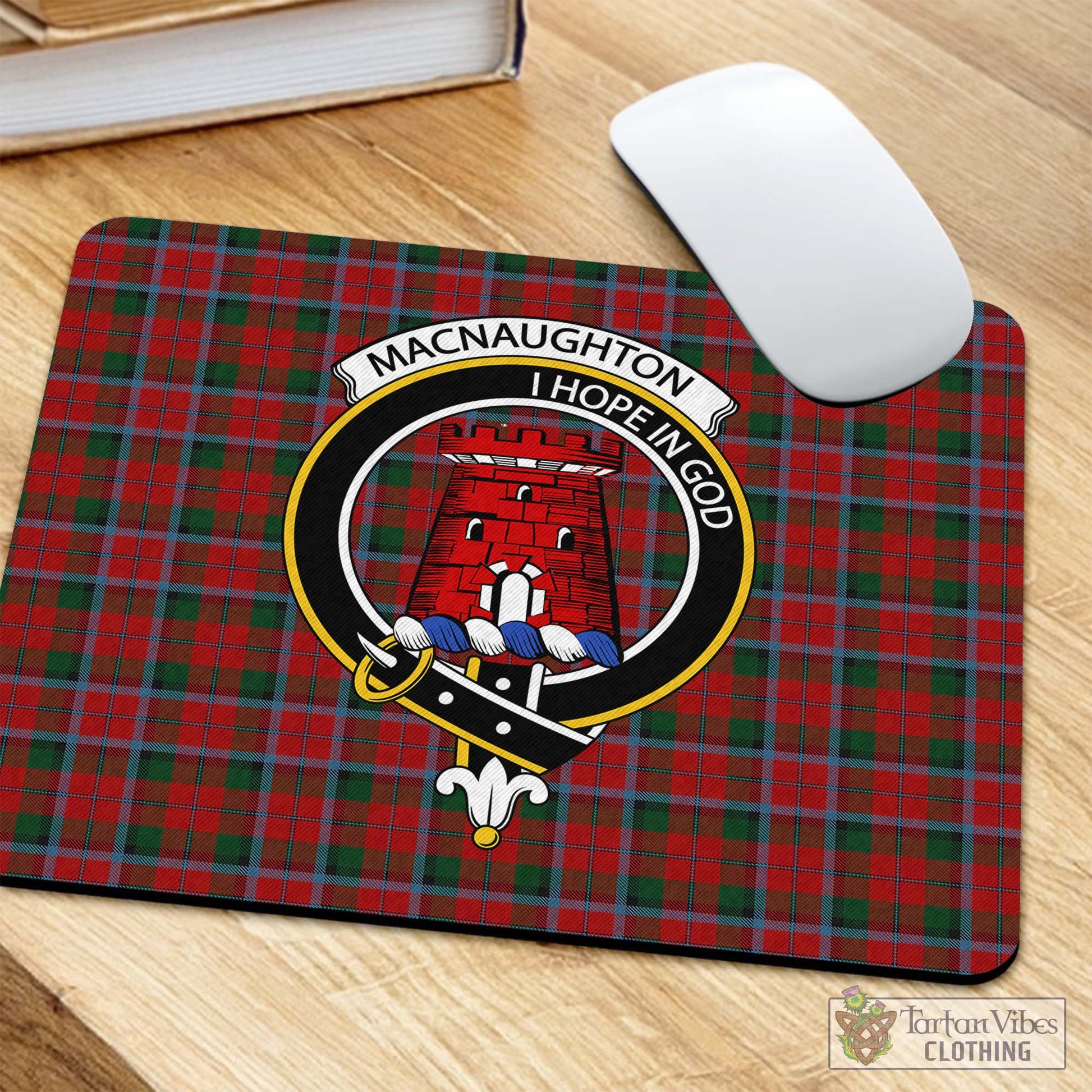 Tartan Vibes Clothing MacNaughton Tartan Mouse Pad with Family Crest