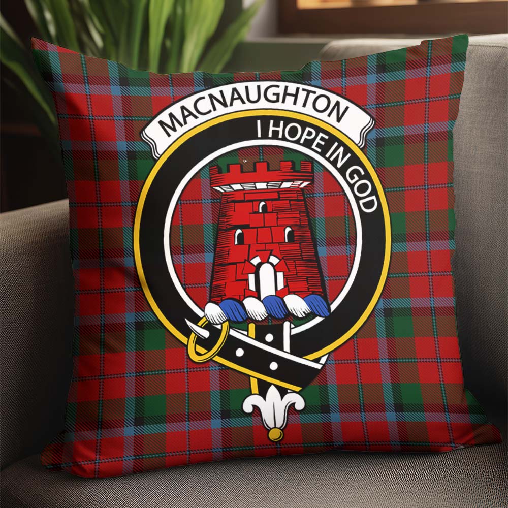 MacNaughton Tartan Pillow Cover with Family Crest - Tartanvibesclothing