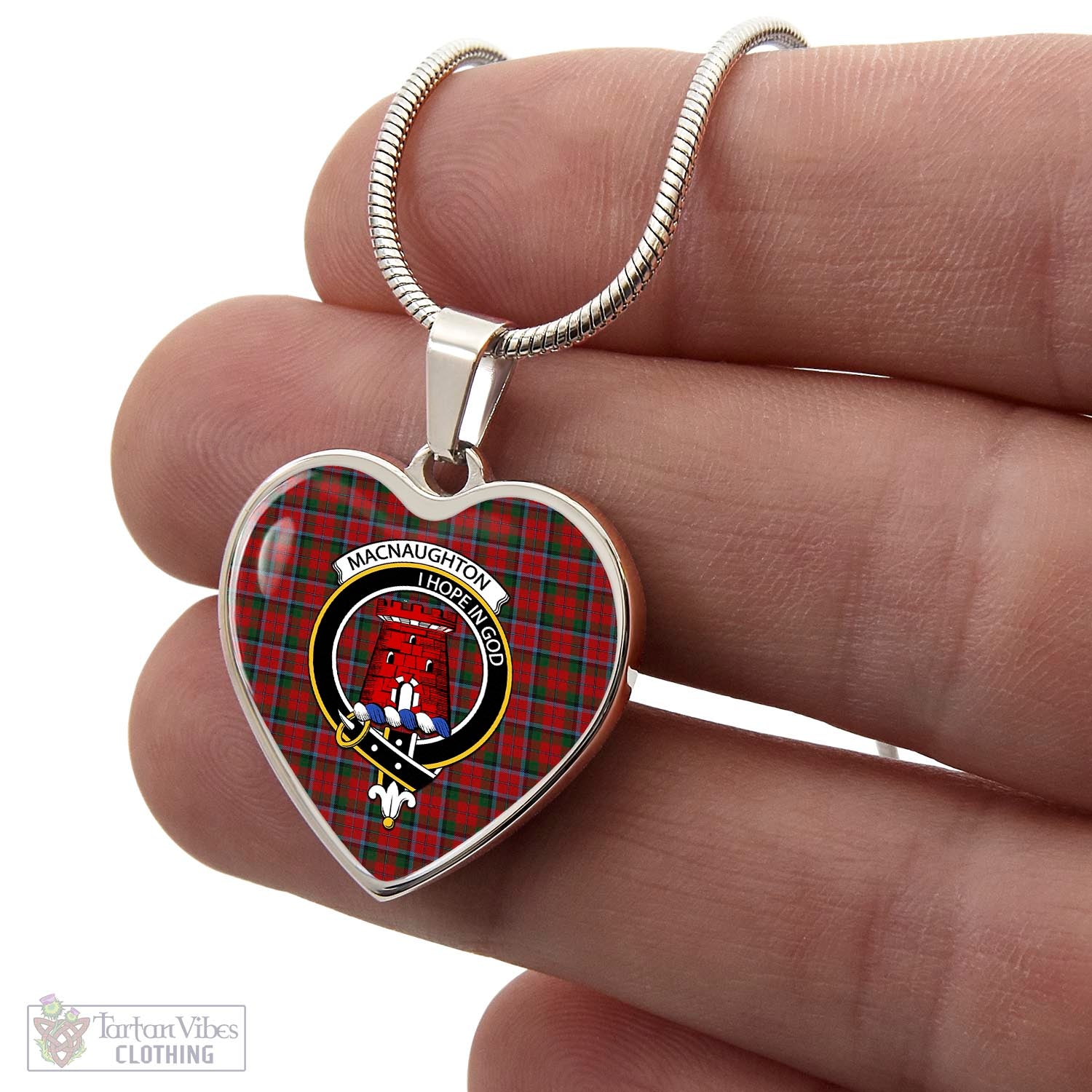 Tartan Vibes Clothing MacNaughton Tartan Heart Necklace with Family Crest