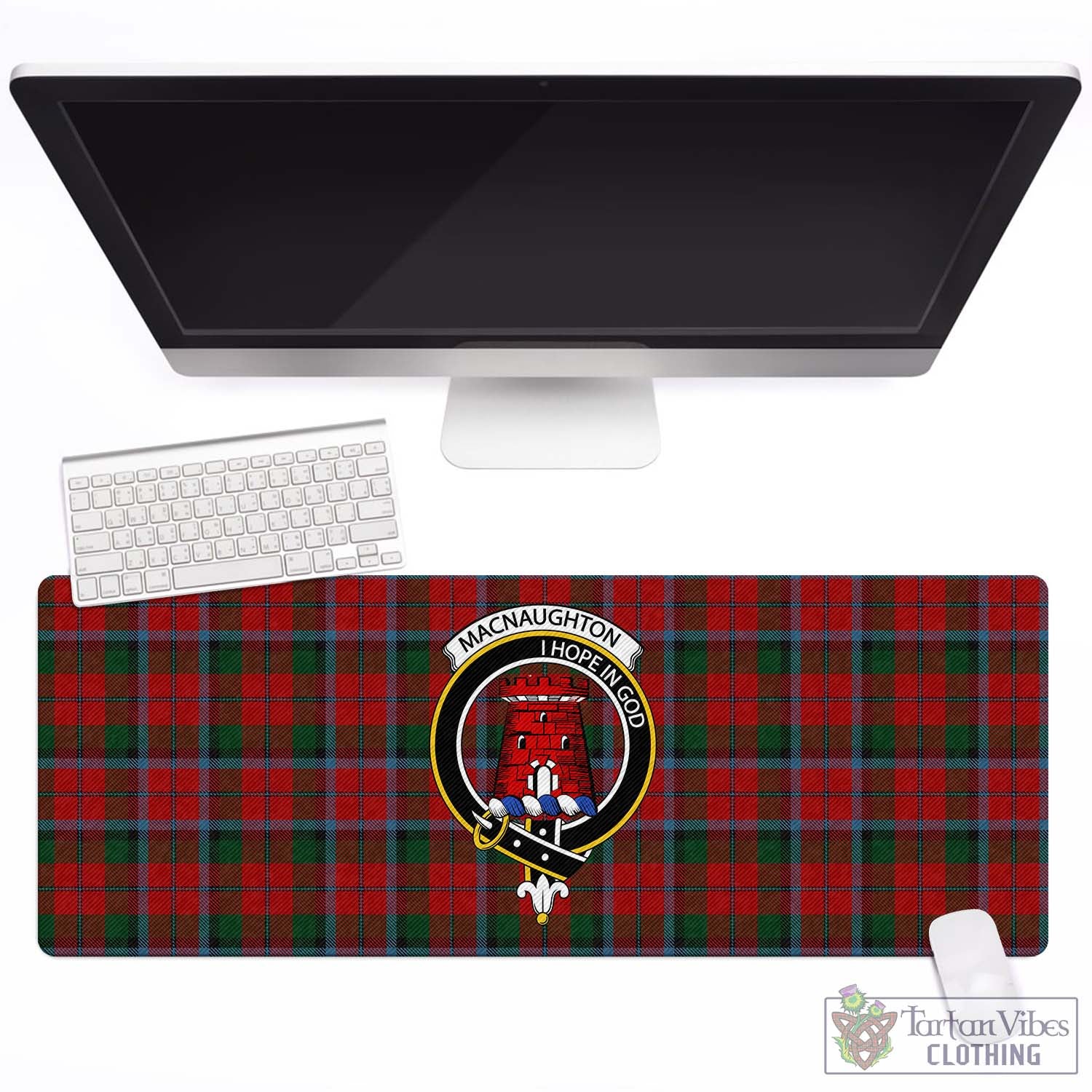 Tartan Vibes Clothing MacNaughton Tartan Mouse Pad with Family Crest