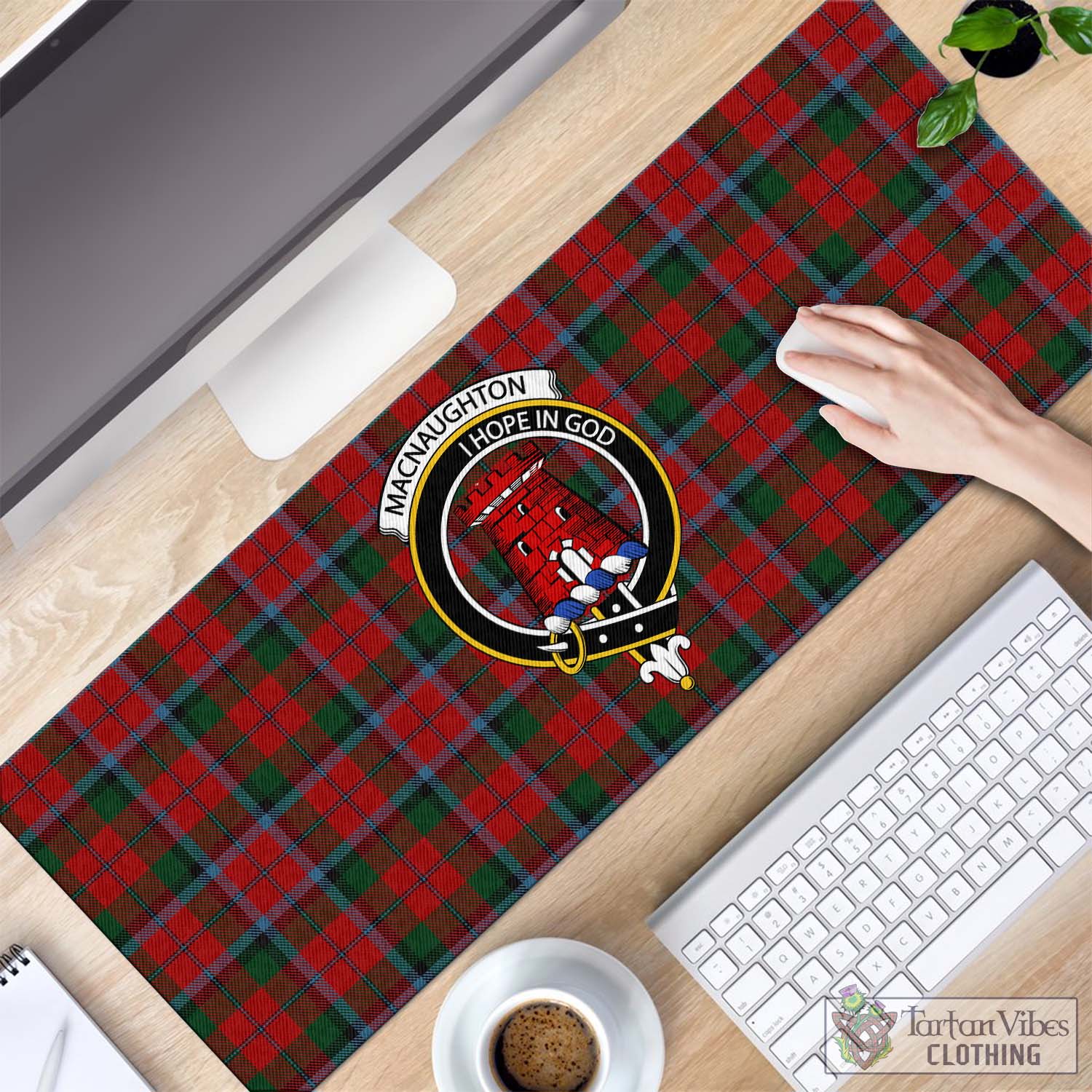 Tartan Vibes Clothing MacNaughton Tartan Mouse Pad with Family Crest