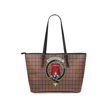 MacNaughton Ancient Tartan Leather Tote Bag with Family Crest