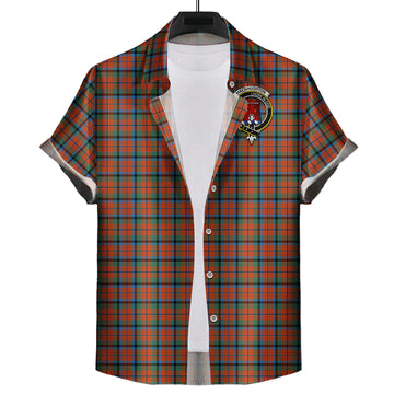 MacNaughton Ancient Tartan Short Sleeve Button Down Shirt with Family Crest