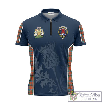 MacNaughton Ancient Tartan Zipper Polo Shirt with Family Crest and Scottish Thistle Vibes Sport Style