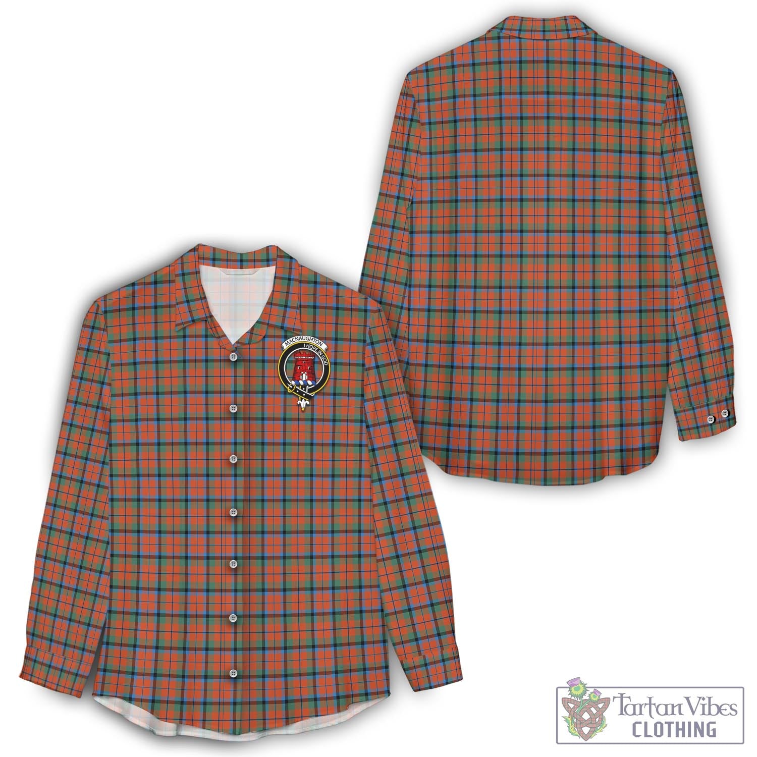 Tartan Vibes Clothing MacNaughton Ancient Tartan Womens Casual Shirt with Family Crest