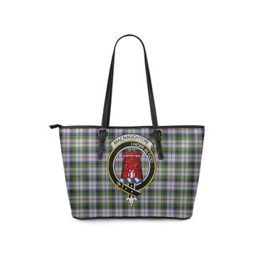 MacNaughton Dress Tartan Leather Tote Bag with Family Crest