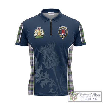 MacNaughton Dress Tartan Zipper Polo Shirt with Family Crest and Scottish Thistle Vibes Sport Style