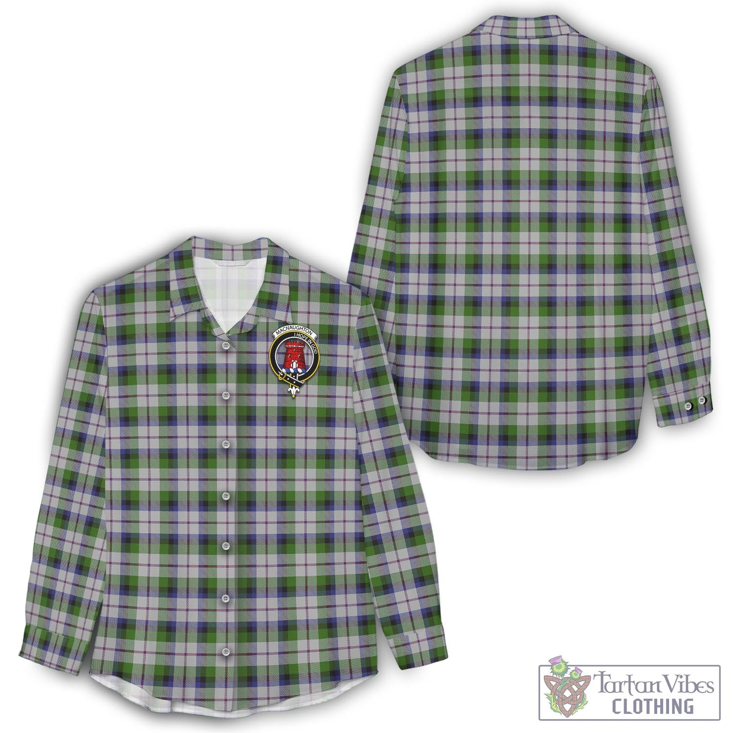 Tartan Vibes Clothing MacNaughton Dress Tartan Womens Casual Shirt with Family Crest
