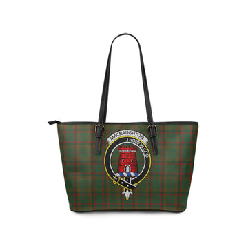 Macnaughton Hunting Tartan Leather Tote Bag with Family Crest