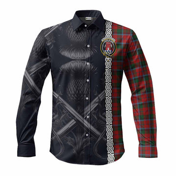 MacNaughton (McNaughton) Tartan Long Sleeve Button Shirt with Family Crest Cross Sword Thistle Celtic Vibes