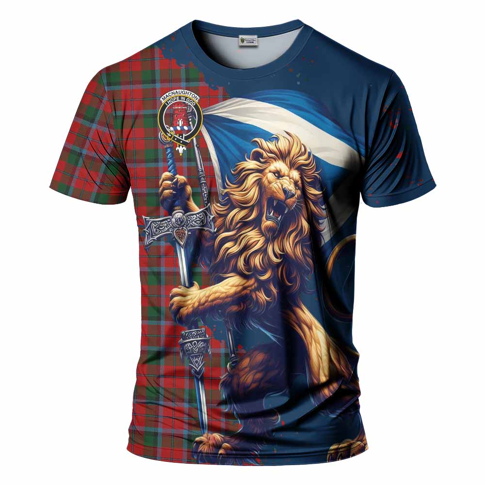 Tartan Vibes Clothing MacNaughton (McNaughton) Tartan Family Crest T-Shirt with Scottish Majestic Lion