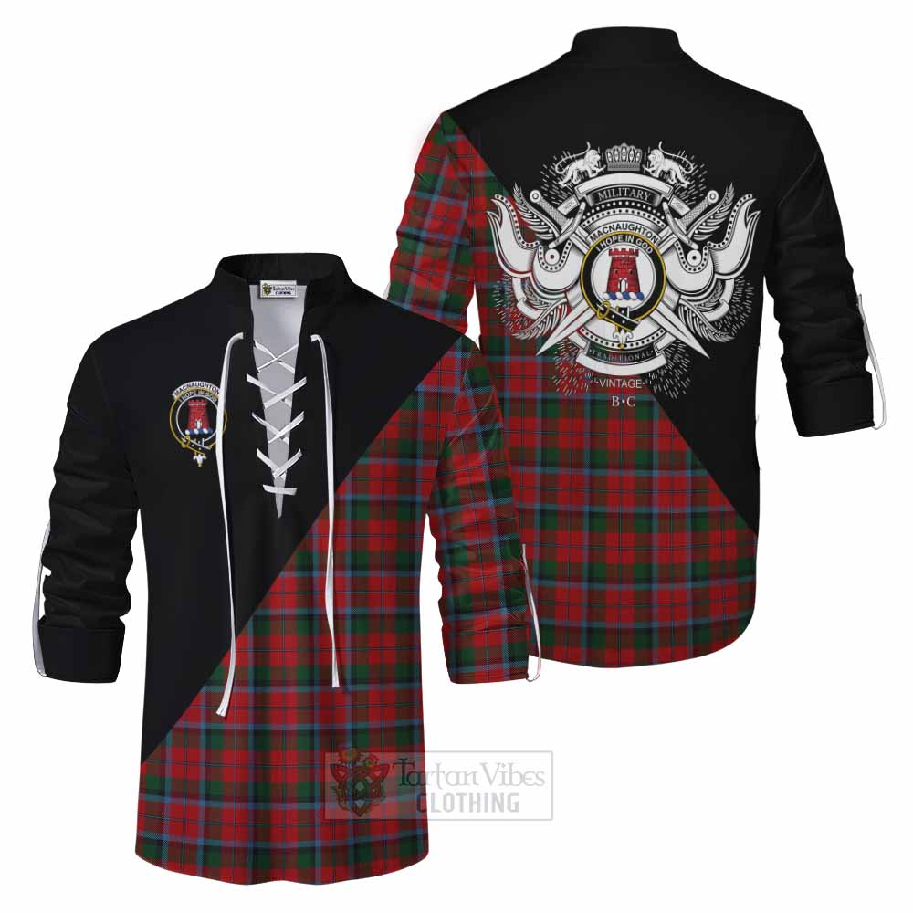Tartan Vibes Clothing MacNaughton (McNaughton) Tartan Ghillie Kilt Shirt with Family Crest and Military Logo Style