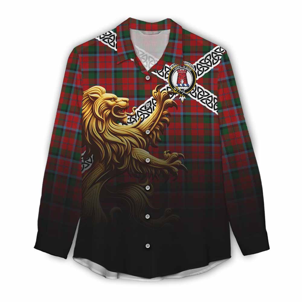 Tartan Vibes Clothing MacNaughton (McNaughton) Crest Tartan Women's Casual Shirt with Golden Lion Emblem Celtic Style