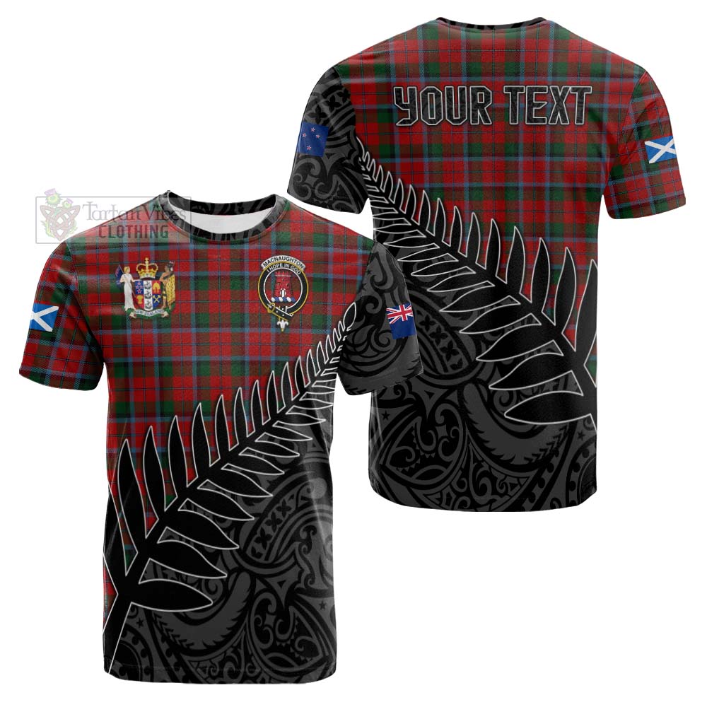 Tartan Vibes Clothing MacNaughton (McNaughton) Crest Tartan Cotton T-shirt with New Zealand Silver Fern Half Style