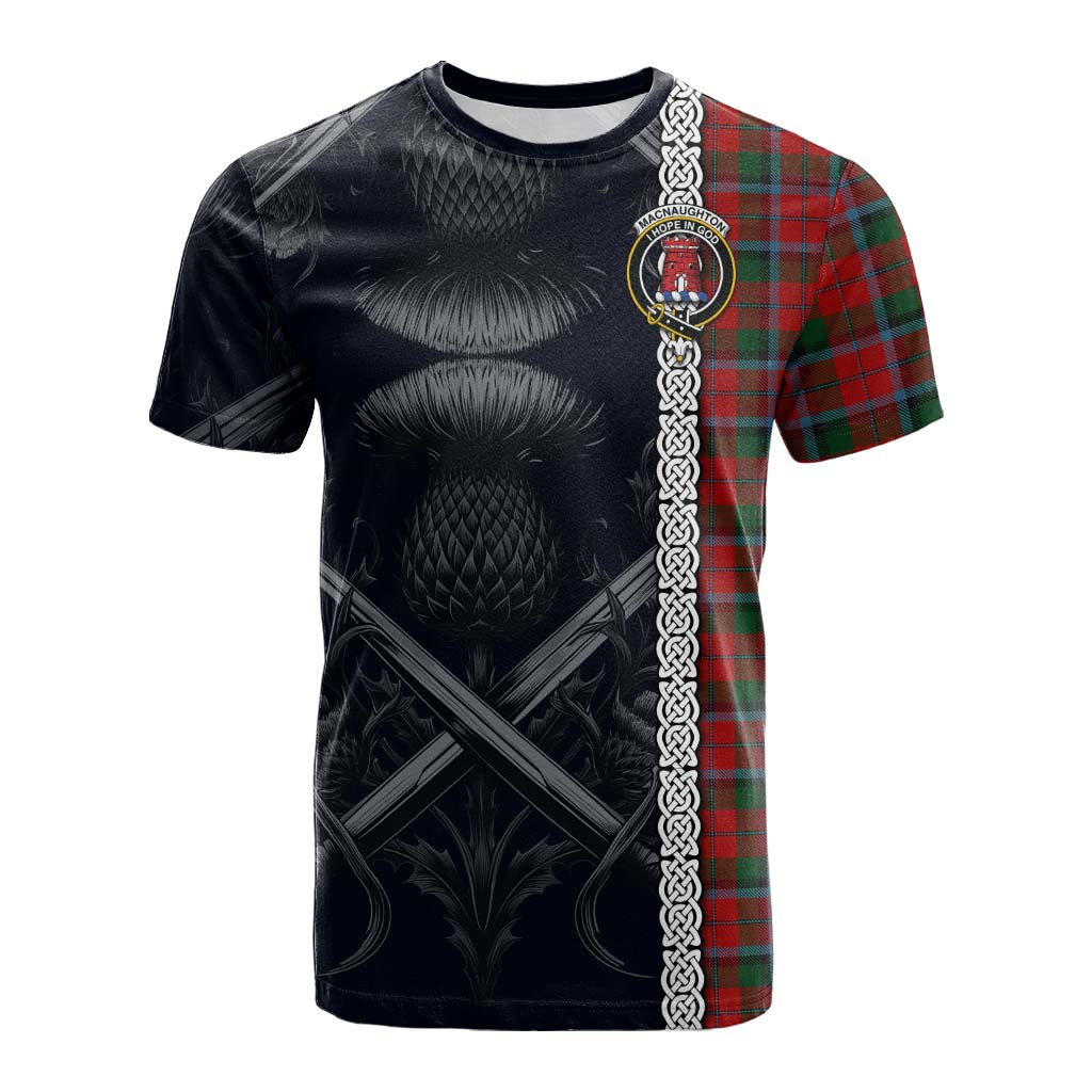 Tartan Vibes Clothing MacNaughton (McNaughton) Tartan Cotton T-shirt with Family Crest Cross Sword Thistle Celtic Vibes