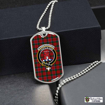 Tartan Vibes Clothing MacNaughton (McNaughton) Tartan Dog Tag Necklace with Family Crest