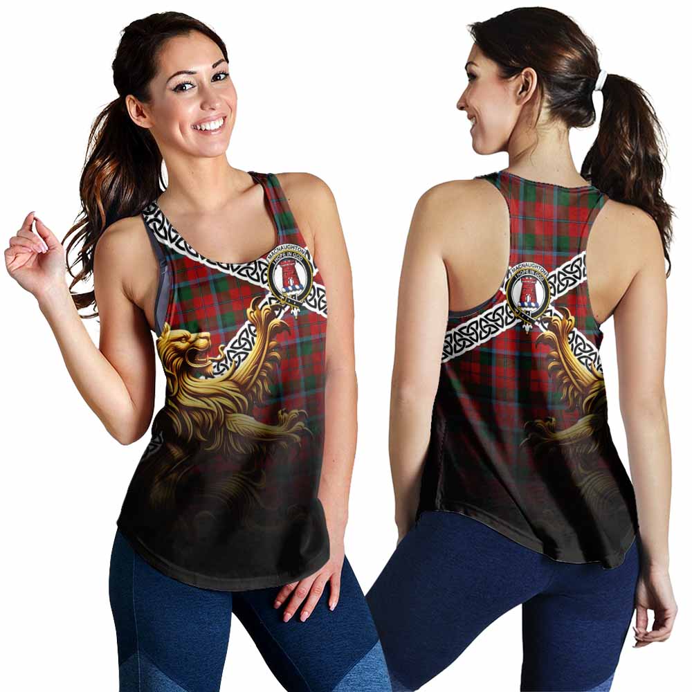 Tartan Vibes Clothing MacNaughton (McNaughton) Crest Tartan Women's Racerback Tanks with Golden Lion Emblem Celtic Style