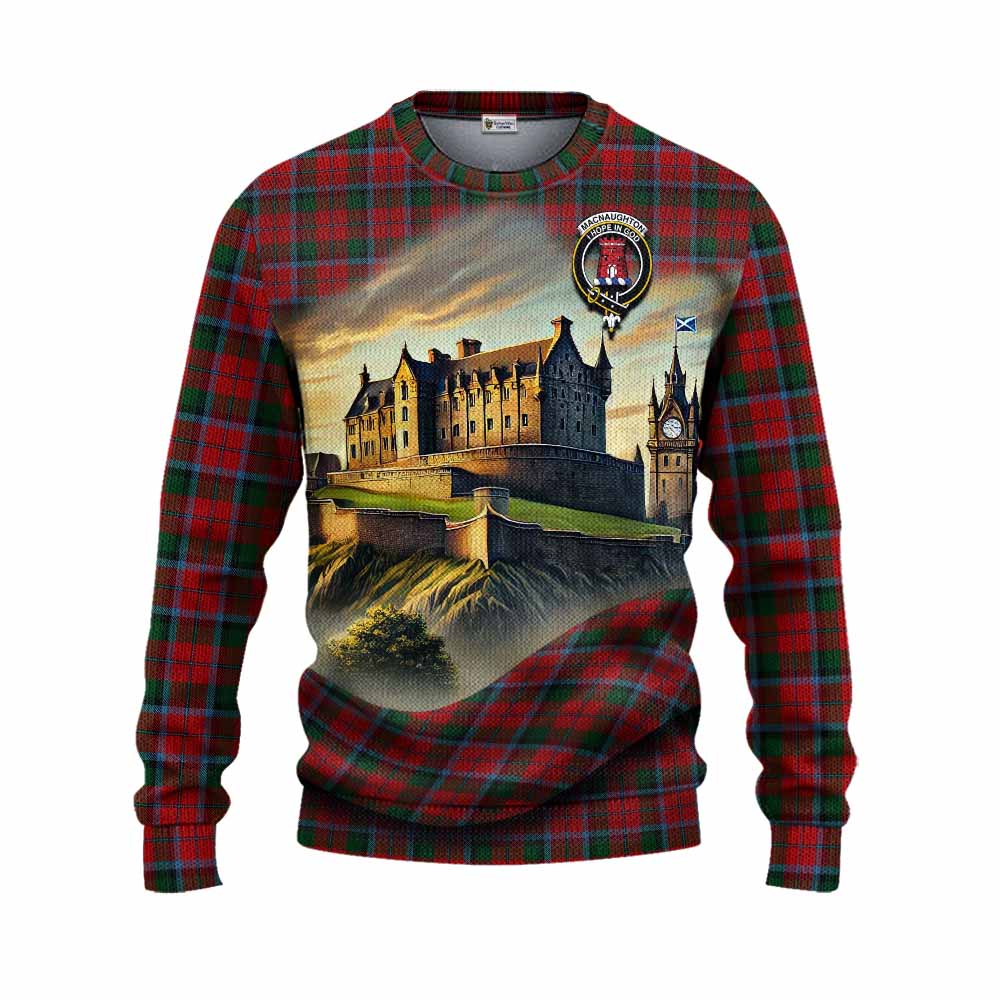 Tartan Vibes Clothing MacNaughton (McNaughton) Tartan Family Crest Knitted Sweater with Scottish Ancient Castle Style