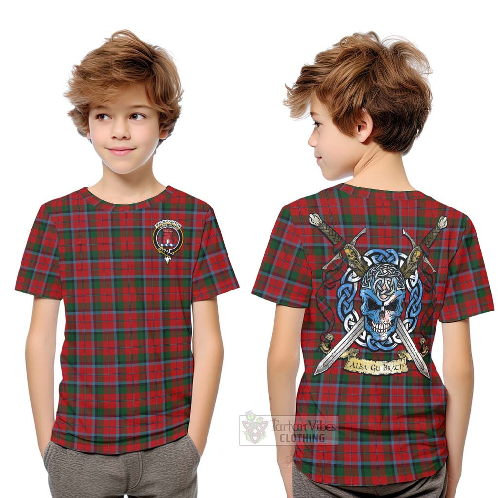 Tartan Vibes Clothing MacNaughton (McNaughton) Tartan Kid T-Shirt with Family Crest Celtic Skull Style