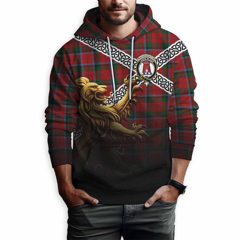 Tartan Vibes Clothing MacNaughton (McNaughton) Crest Tartan Hoodie with Golden Lion Emblem Celtic Style