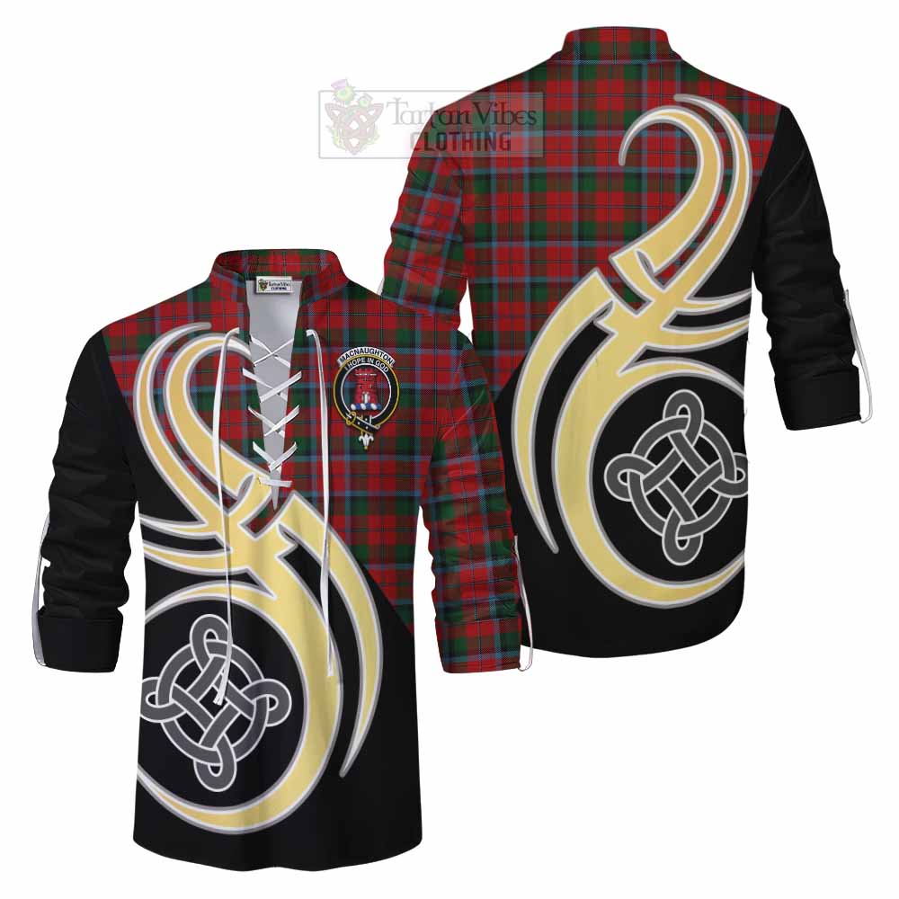Tartan Vibes Clothing MacNaughton (McNaughton) Tartan Ghillie Kilt Shirt with Family Crest and Celtic Symbol Style
