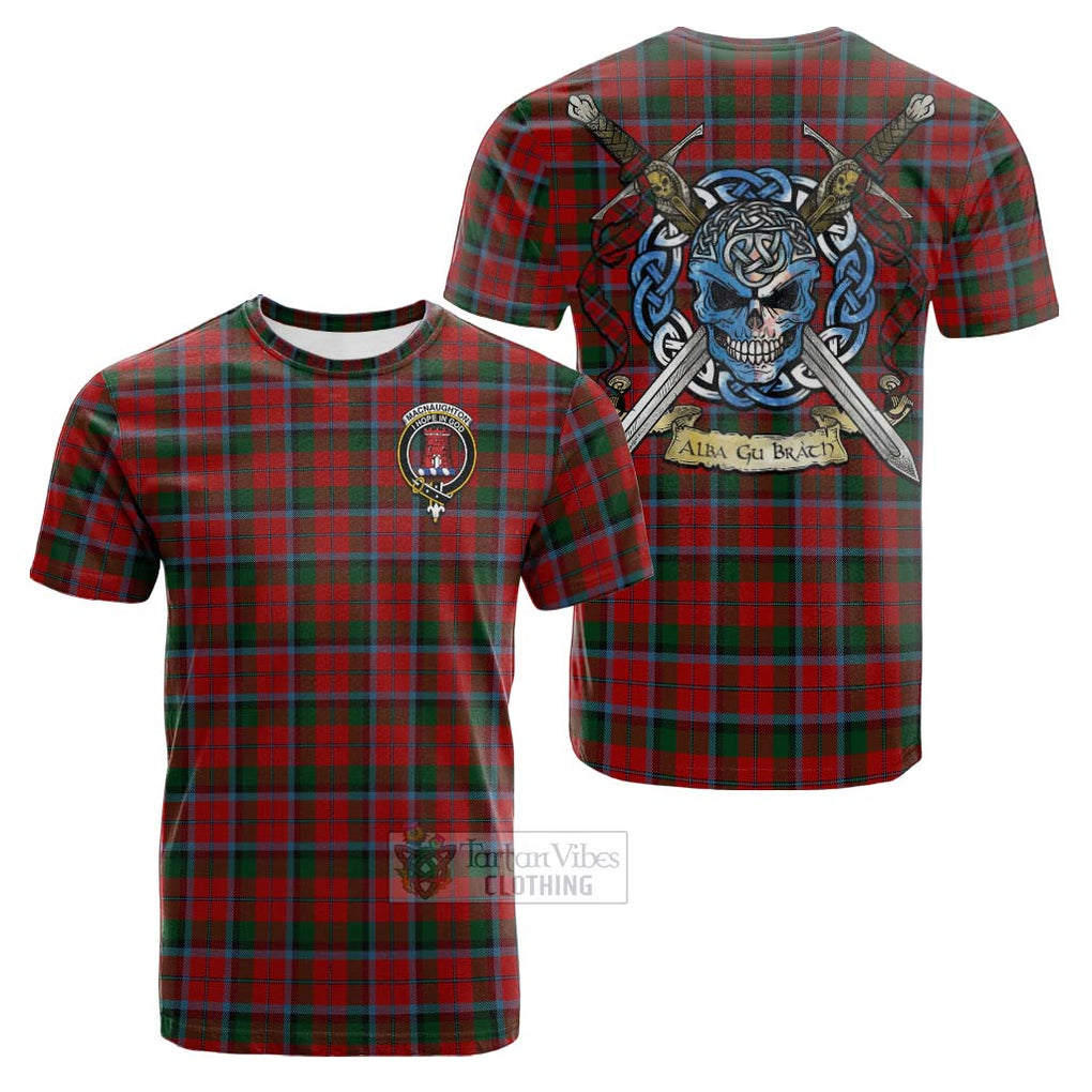 Tartan Vibes Clothing MacNaughton (McNaughton) Tartan Cotton T-shirt with Family Crest Celtic Skull Style