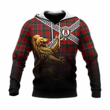 MacNaughton (McNaughton) Crest Tartan Knitted Hoodie with Golden Lion Emblem Celtic Style